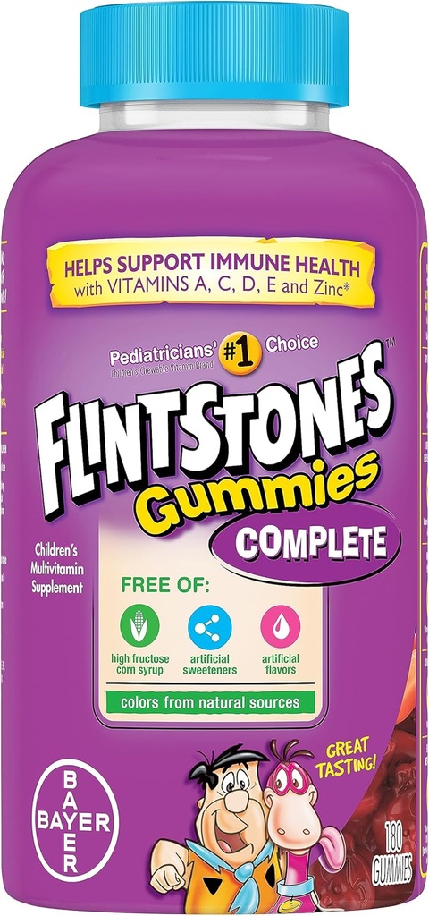 Flintstone Vitaminer Komplet Gummies, Kids Vitaminer med C-vitamin til tandlæger og børn, Kids Multivitamin med A-vitamin, B6, B12, E & Zink, 180 Tæl