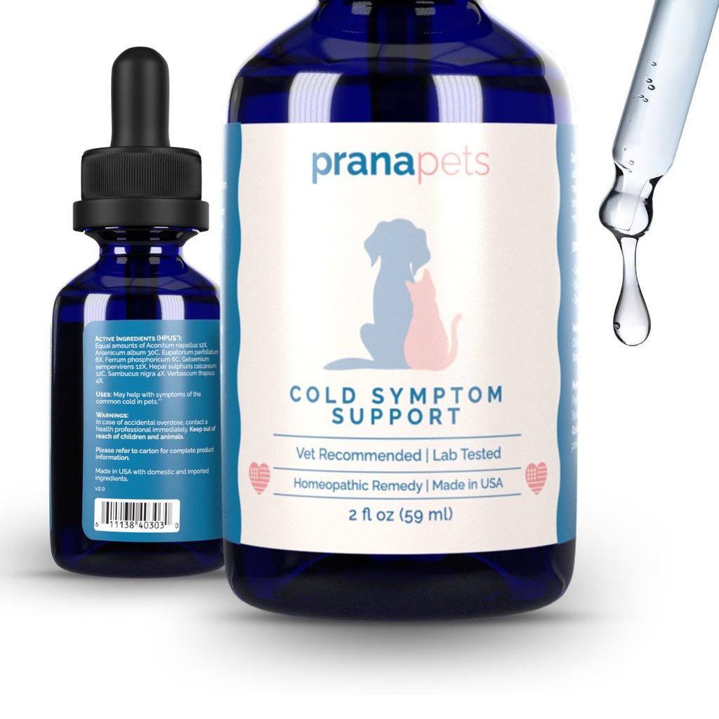 PranaPets Cold Symptom Support for Cats & Dogs against 124; Natural Formel Safely Aids with Colds, Seasonal Allergies & Kennel Hough Shust 124; Hjælper Open Airways for Easy Breathing