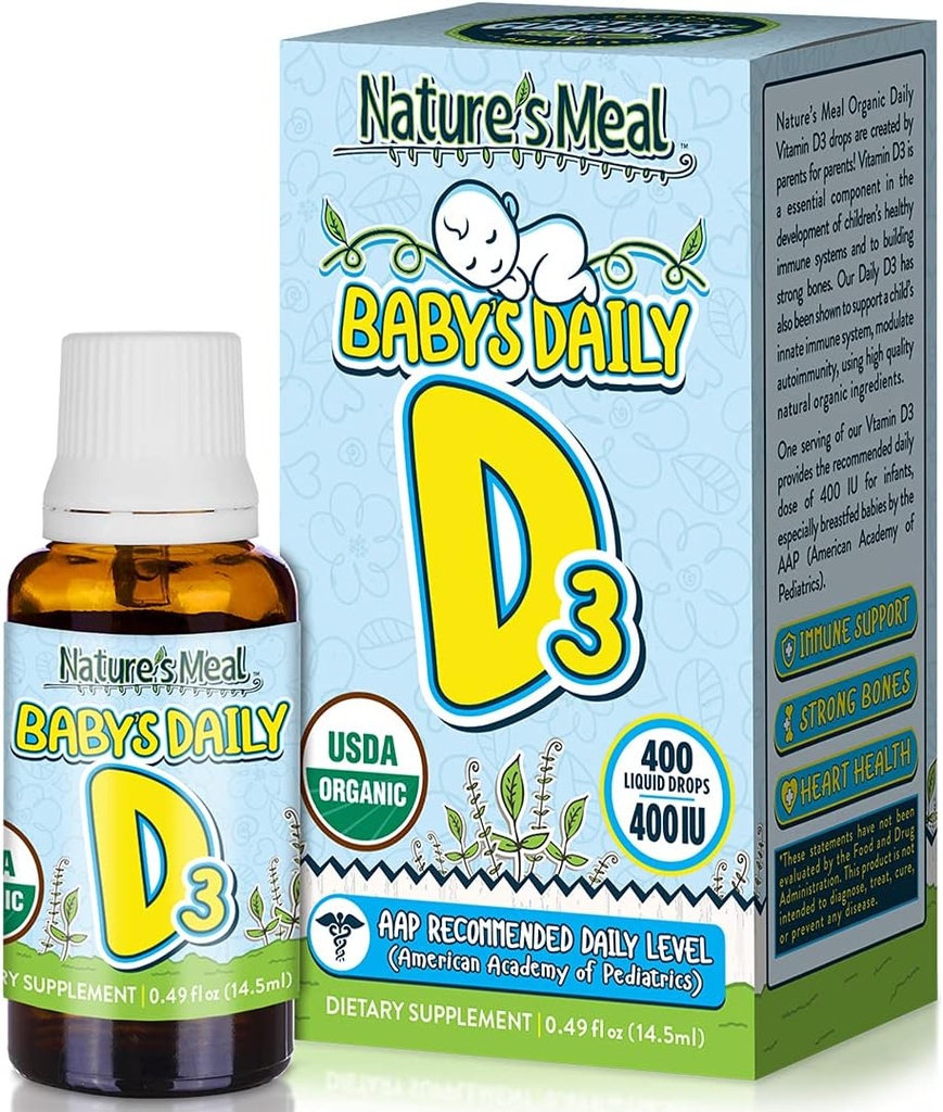Nature 's Meal - D-vitamin dråber til spædbørn, Baby D-vitamin dråber til immunsystemet, hjerte sundhed, og ben sundhed, flydende D-vitamin med vitamin D3 400 IE per servering, Unflavored, 14.5 ml