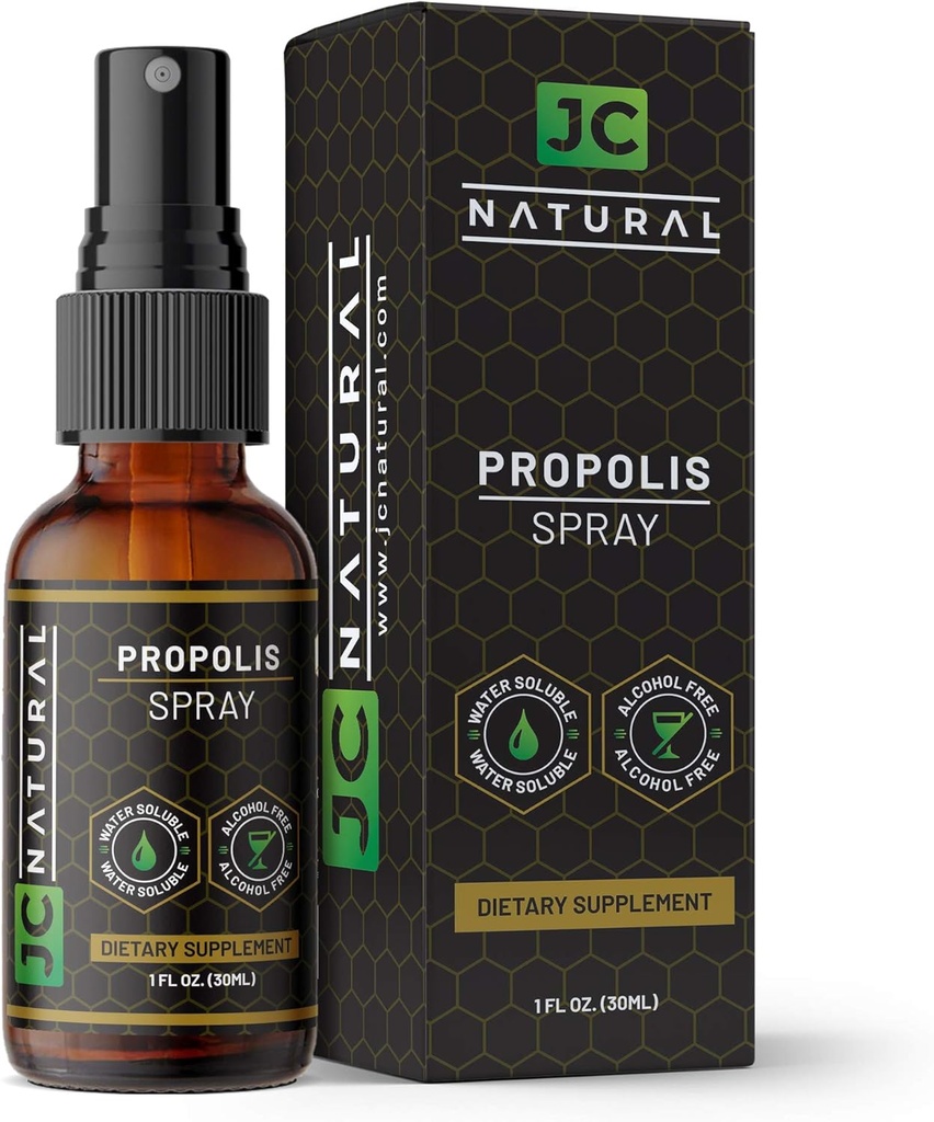 Propolis Throat Spray - Opløseligt vand, Alkoholfri. Naturlig immunforsvar. Kæmper Skadelige Organismer, Kraftfulde Antioxidant- 1 fl oz (30ml) af JC Natural x CGM Labs