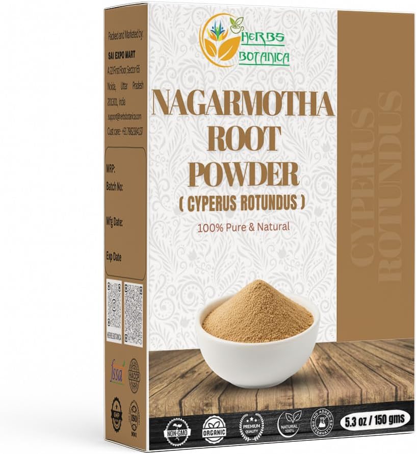 Urter Botanica Organic Nagarmotha Powder Cyperus Rotundus Ayurvedic Formel for fordøjelse 100% Pure Premium kvalitet Herbal supplement for mænd og kvinder fremmer sund hårpleje 150 GMS / 5.3 oz