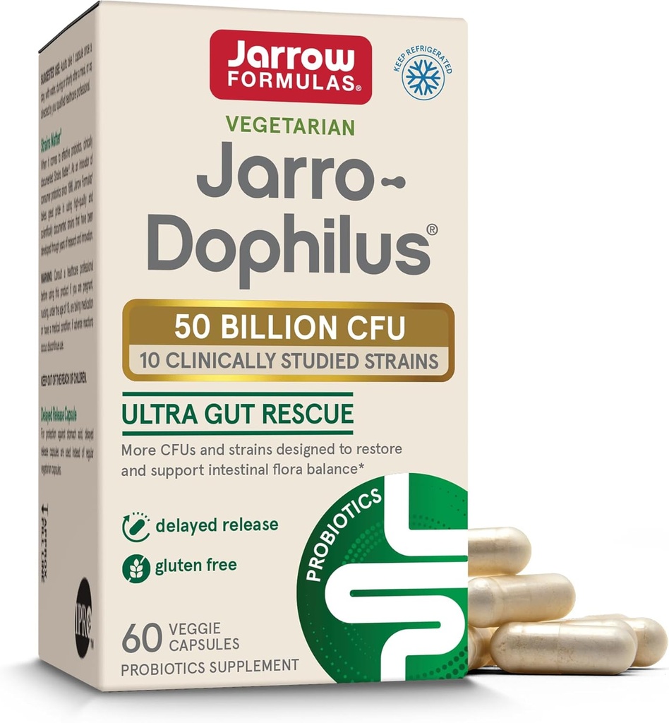 Jarrow Formulas Jarro- Dophilus Ultra Gut Rescue - 50 Millioner CFU Per Serving - Probiotika Gendannelse, Beskyt & Oprethold Intestinal Flora - 60 Serveringer (forsinket udgivelse)