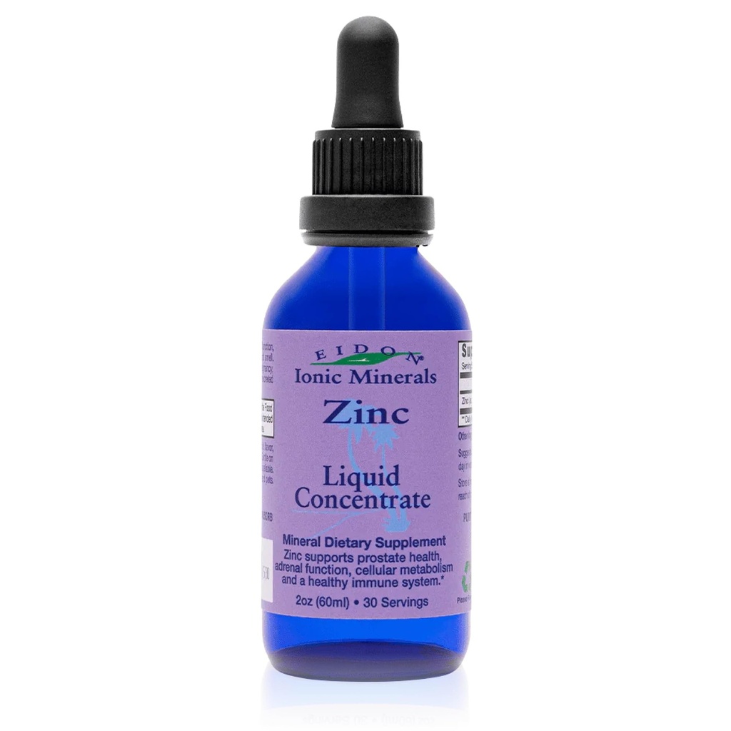 Eidon Ionic Minerals Flydende Zink koncentrat - Ionic Zink supplement dråber til voksne og børn, Support immunsystem, hår og hud, lever og nyresundhed, Relieves Stress - 2 oz