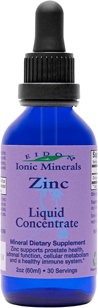 Eidon Ionic Minerals Flydende Zink koncentrat - Ionic Zink supplement dråber til voksne og børn, Support immunsystem, hår og hud, lever og nyresundhed, Relieves Stress - 2 oz