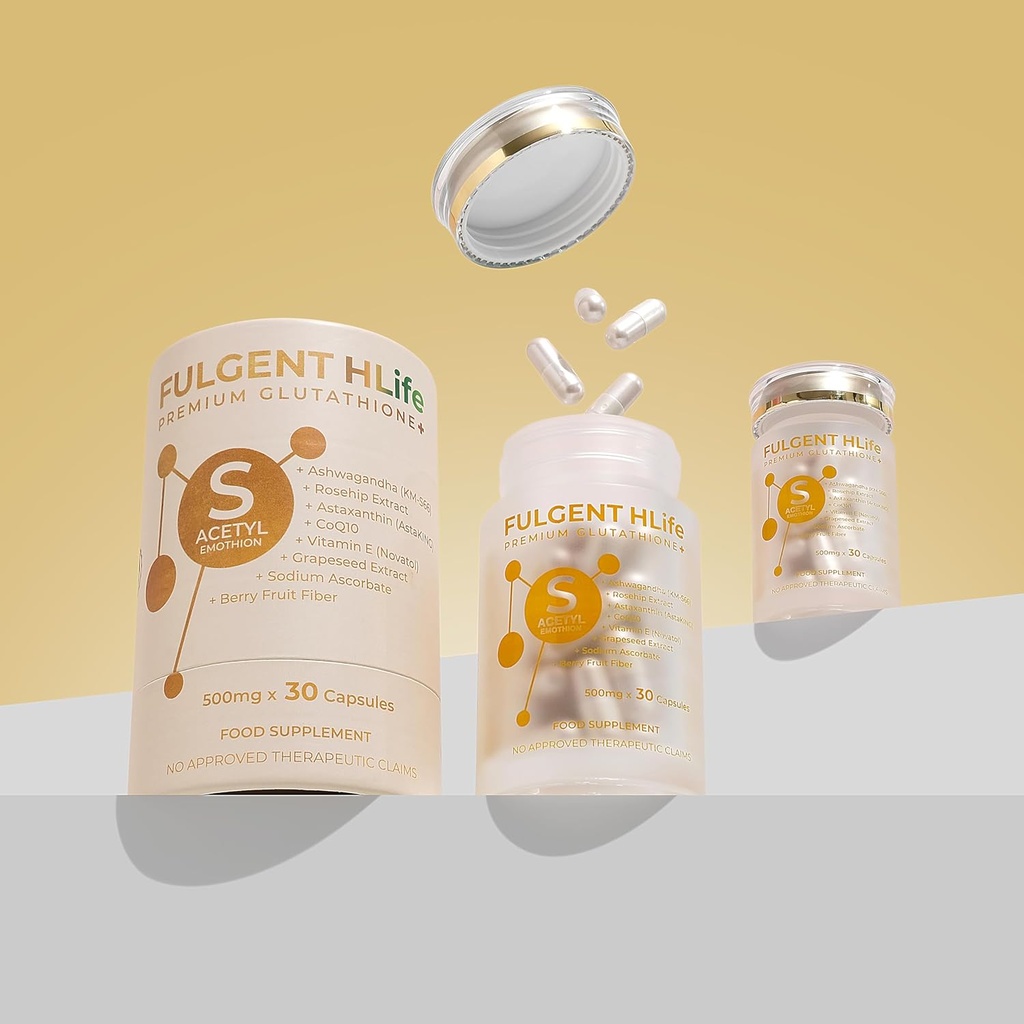 Premium S- Acetyl Glutathion Antioxidant Complex - med Ashwagandha, Astaxanthin & CoQ10 - Højpotens 500mg, 30 kapsler