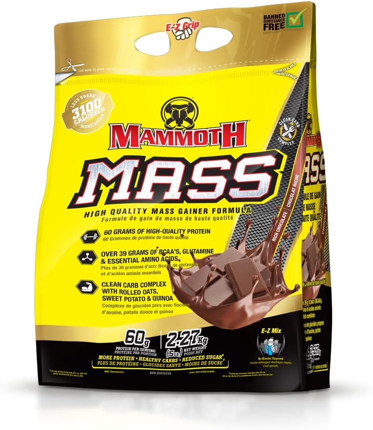 Mammoth Mass: Vægt Gainer, Høj Calorie Protein Powder Workout Smoothie Shake, Lavsukker, Whey Isolate koncentrat, Casein Protein Blend, Vægt Træning, Høj Protein (Chokolade, 5lb)