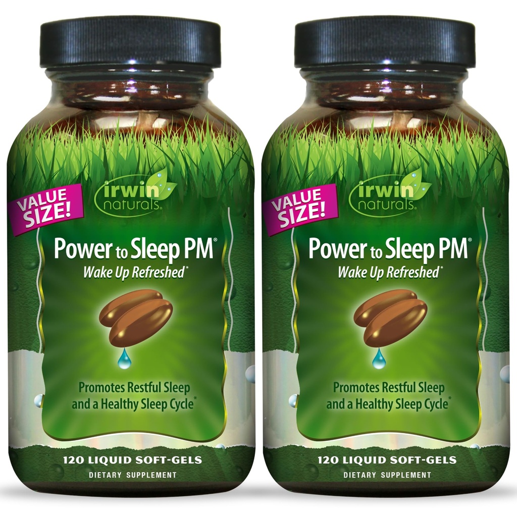 Irwin Naturals Power to Sleep PM - 120 Flydende Soft- Gels, pakke med 2 - med Melatonin, GABA, Ashwagandha, Valerian Root & L- Theanine - 120 Total Servering