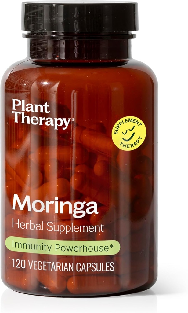 Plant Therapy Moringa Herbal Supplement Capsules, Supports Whole-Body Wellness, Energizing & Immune-Supporting, Naturally Nutritious, 120 Vegetarian Capsules (4 Month Supply), Made in The USA