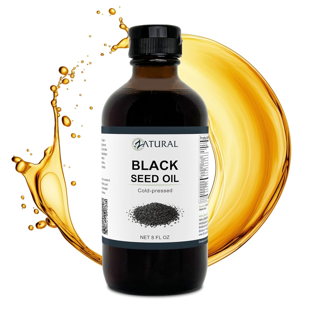 Zatural Black Seed Oil Nigella Sativa Cold Pressed Cumin Oil fordøjelse, hud, hjerne, immunforsvar, joints & mere (8 Fl Oz)