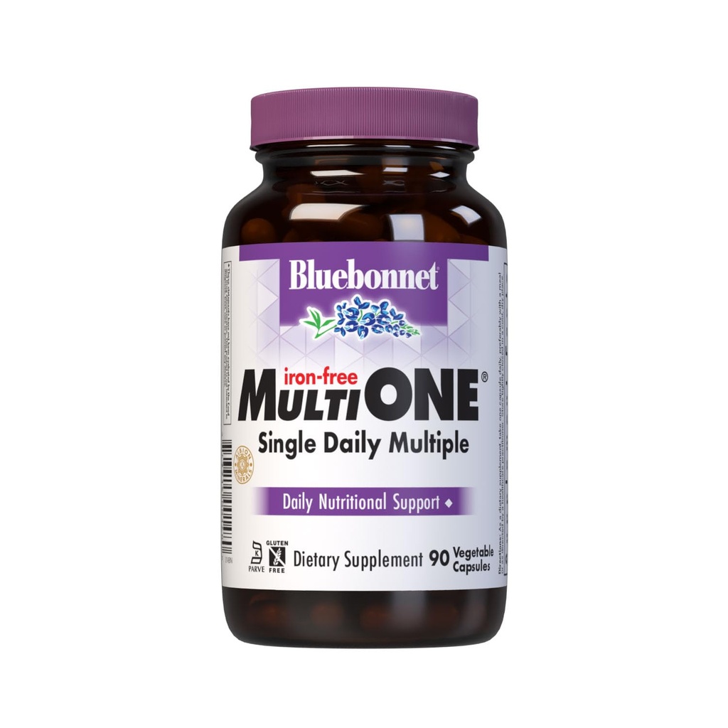 Bluebonnet Nutrition Multi One (Jernfri) Vegetabilske kapsler, Komplet Fuld Spectrum Multipel, B Vitamin, General Health, Gluten & Milk Free, Kosher, 3 Måned Supply, White, 90 Greve