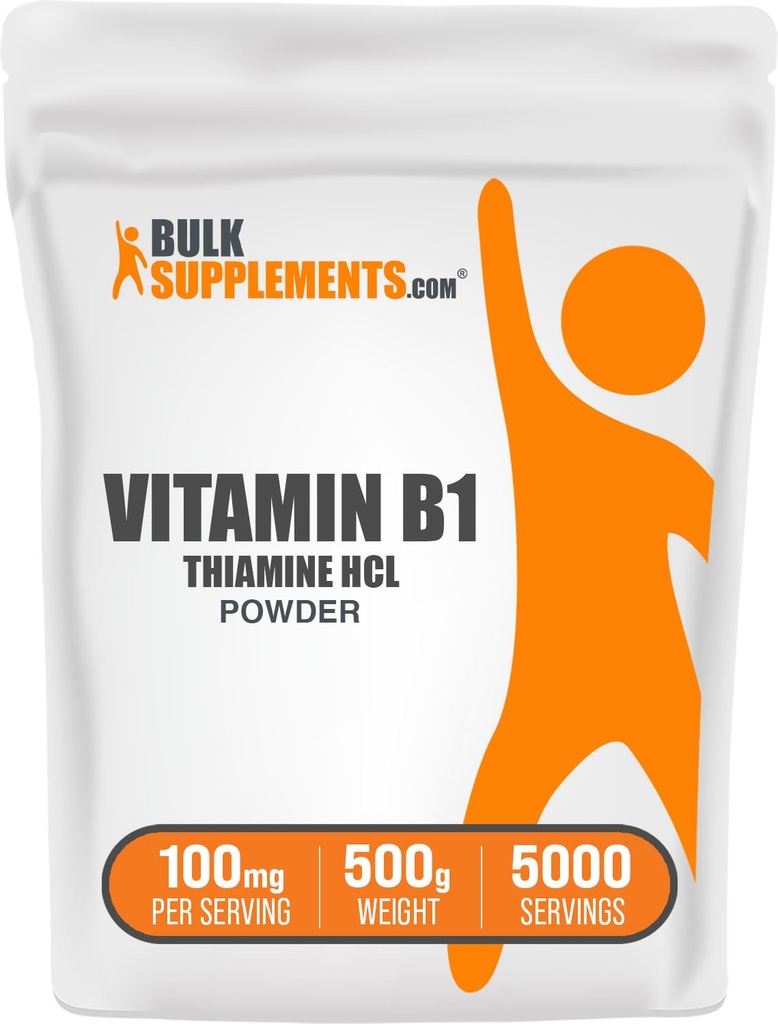 BulkSupplements Thiamin HCl Powder - Thiamin Hydrochlorid, B1 Vitamin, Thiamin B1 Supplement, Thiamin 100mg - Gluten Free, 100mg per Serving, 500g (1.1 lbs) (Pack of 1)