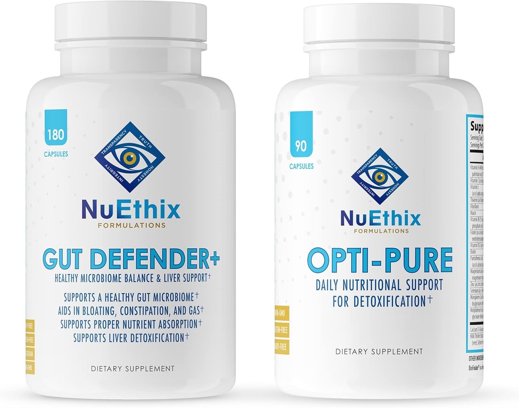 NuEthix Formuleringer Afgiftning og Microbiome Balance Supplement Bundle Opti- Pure, 30 Servere og Gut Defender +, 90 Servere