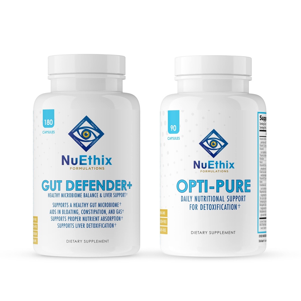 NuEthix Formuleringer Afgiftning og Microbiome Balance Supplement Bundle Opti- Pure, 30 Servere og Gut Defender +, 90 Servere