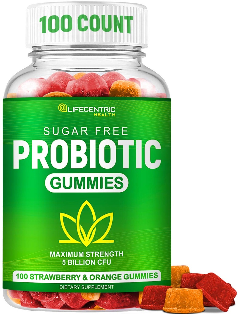 Probiotiske gummier til voksne og børn Max Strength 5 Millioner CFU = 124; Organic Sugar Free Gummies til fordøjelsessygdomme