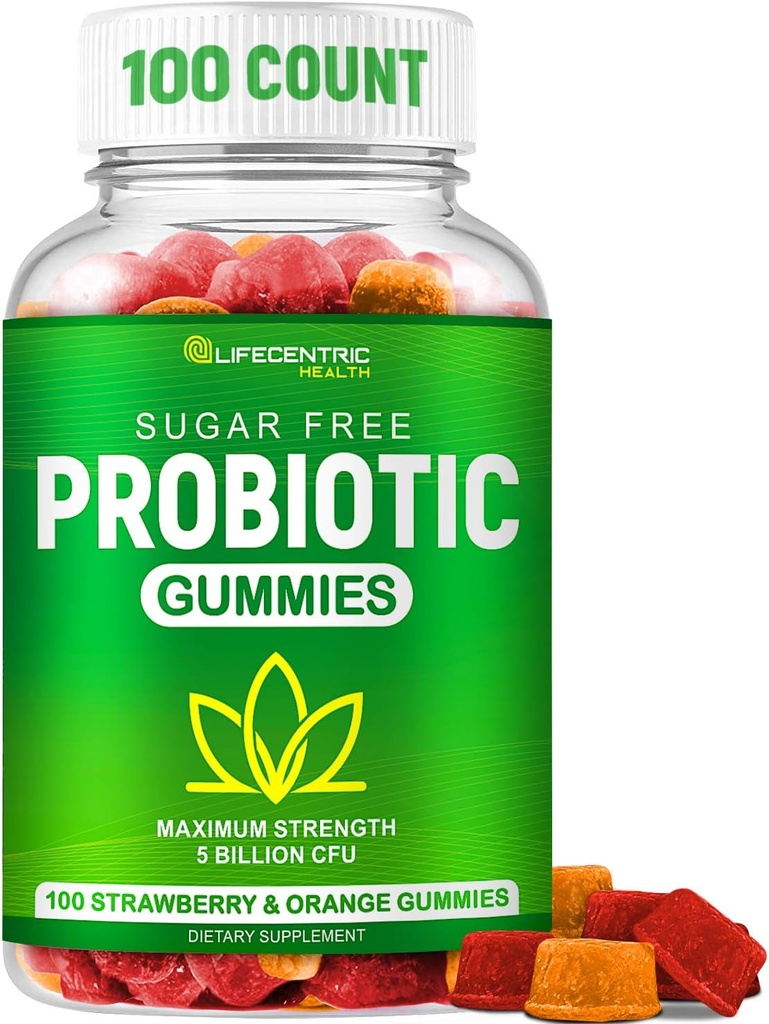Probiotiske gummier til voksne og børn Max Strength 5 Millioner CFU = 124; Organic Sugar Free Gummies til fordøjelsessygdomme
