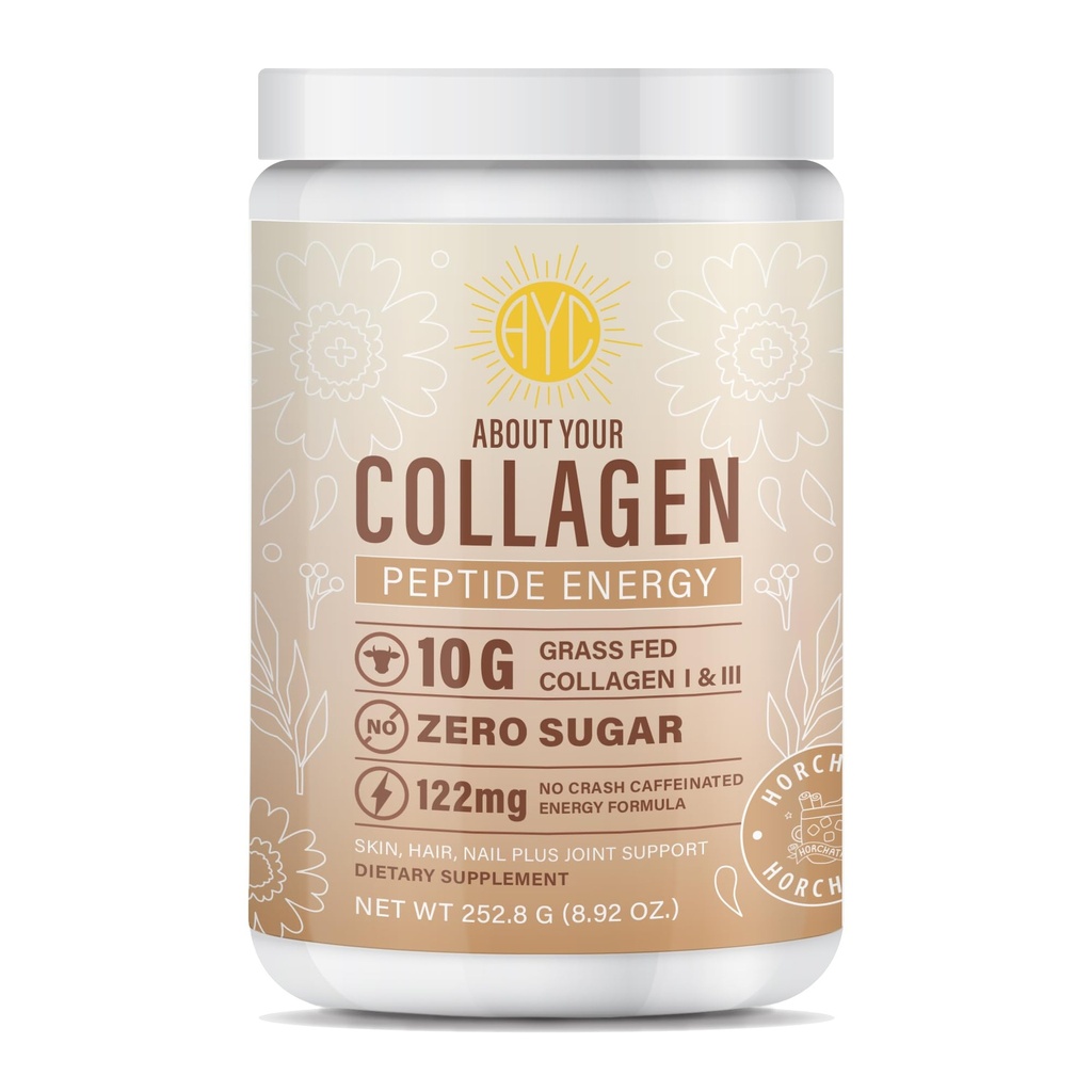 Peptid Energy Collagen Pulver Hår, Negle, Hud, Type I & III, Koffein til energi, C-vitamin, biotin, Hyaluronsyre, Zero Sugar - 8.92 oz (Horchata)