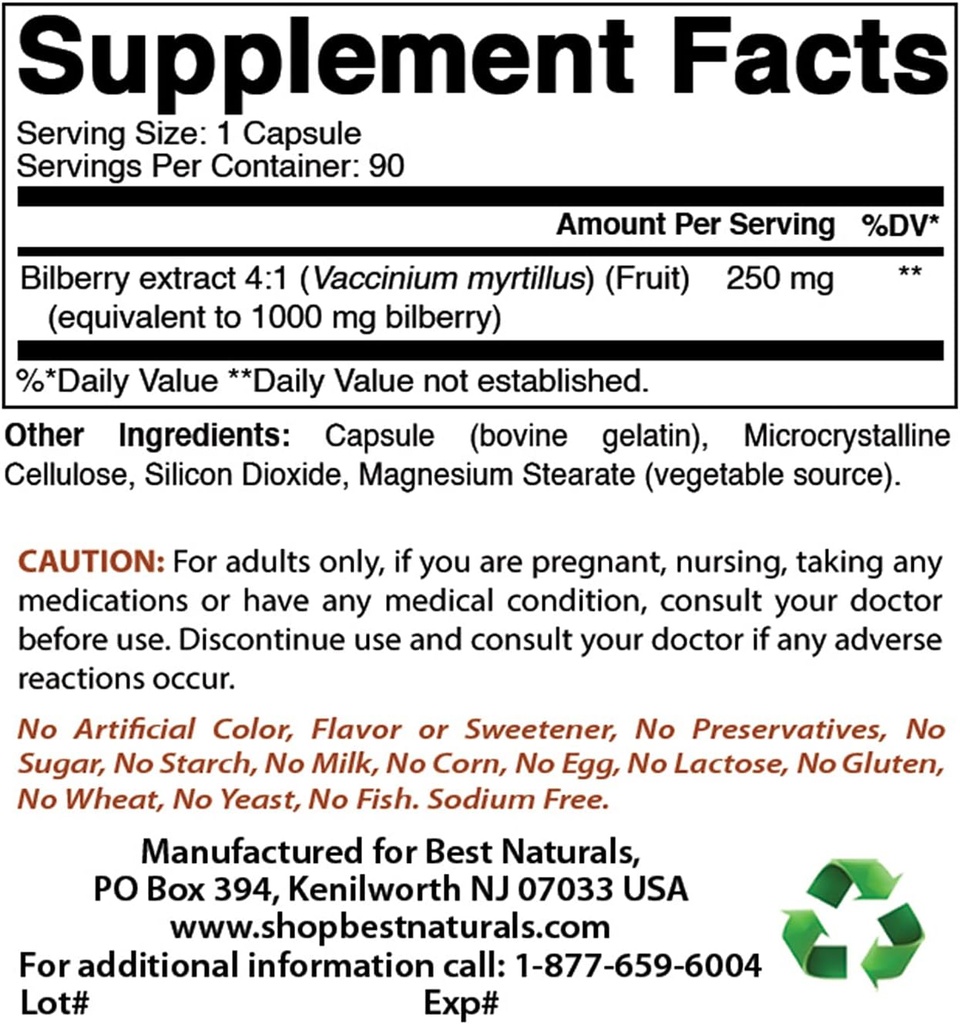 Bedste Naturals Bilberry Extract 1000mg & MK- 7 Vitamin K2 100 mcg