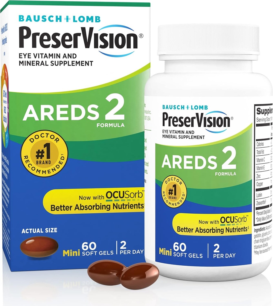 PreserVision AREDS 2 Eye Vitaminer, # 1 Eye Doctor Anbefalet Mærke, Lutein og Zeaxanthin Supplement med C-vitamin, E-vitamin, zink og kobber, 60 Softgel (Minigels)