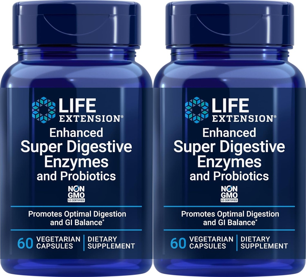 Life Extension Enzymer og Probiotika, 60 Vegetariske Kapsler (pakke med 2)