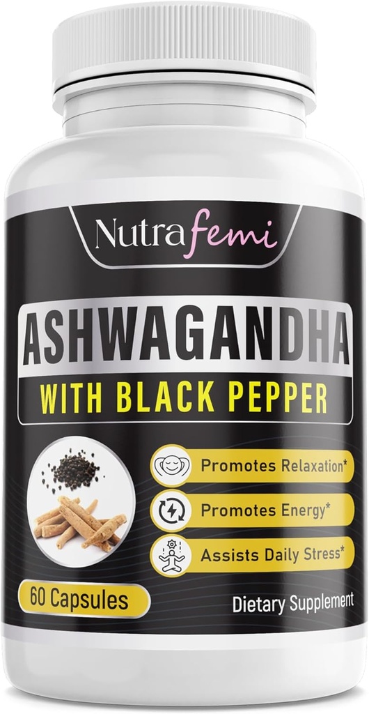 Organic Ashwagandha with Black Pepper for Imporved Absorption. Resistant to Stress, Increases Energy Levels & Supports Memory Enhancement- 650 Mg 60 Capsules