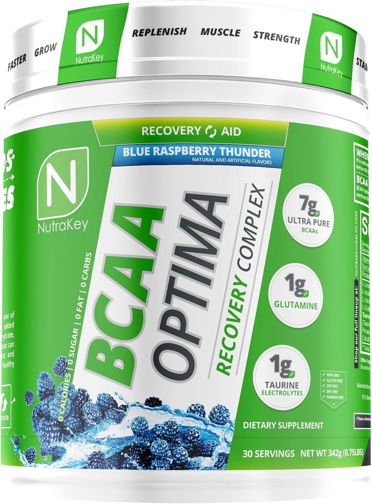 NutraKey BCAA Optima Post Workout Inddrivelse Complex, Ingen sukker, Ingen Carb, Inddrivelse Støtte, Blå Hindbær