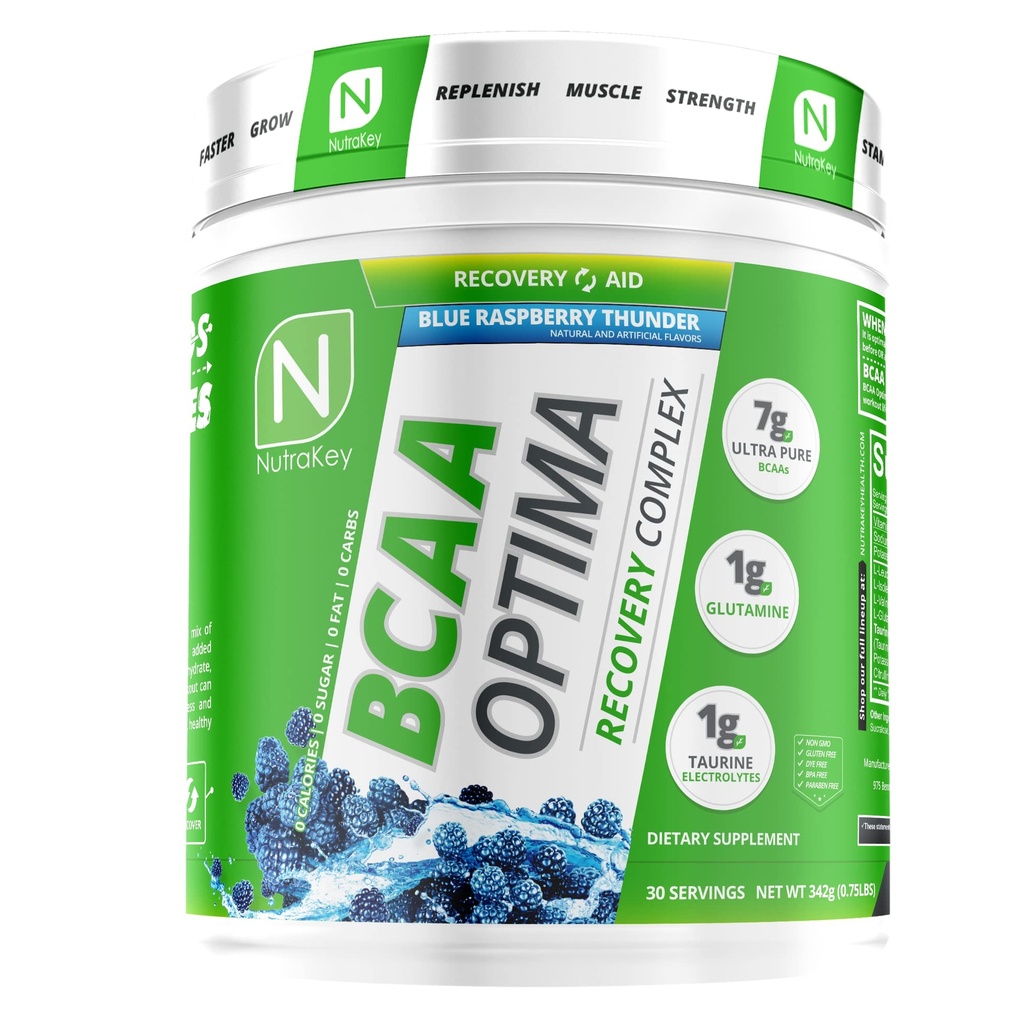 NutraKey BCAA Optima Post Workout Inddrivelse Complex, Ingen sukker, Ingen Carb, Inddrivelse Støtte, Blå Hindbær