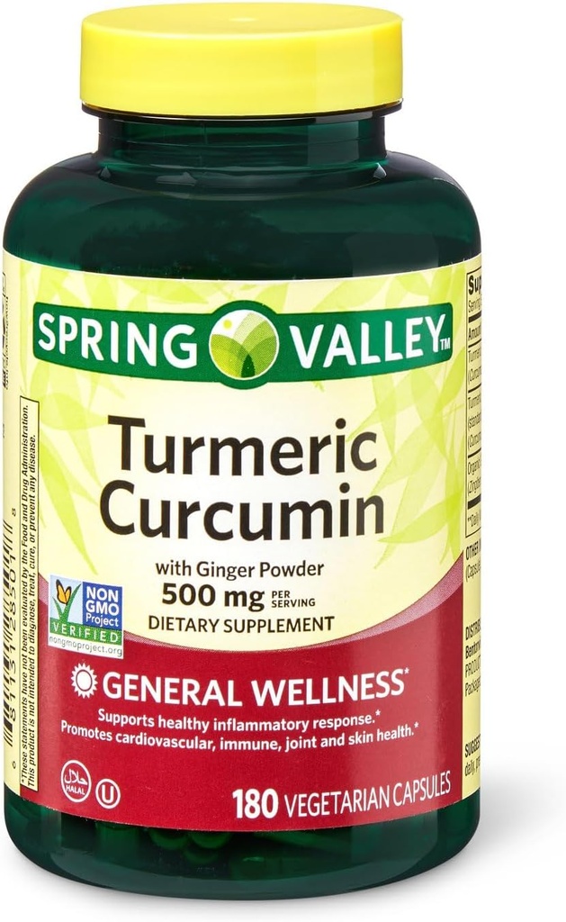 Spring Valley gurkemeje 500 mg med 50 mg ingefær Powder Twin Pack 180 vegetariske kapsler