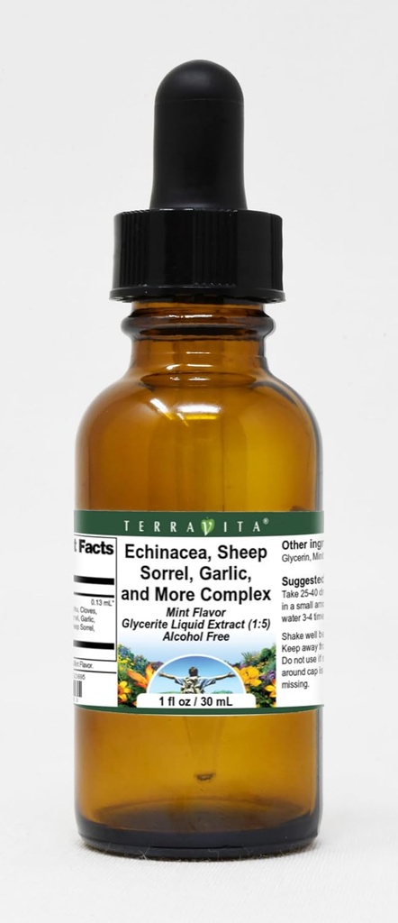 Terravita Echinacea, Sheep Sorrel, Hvidløg, og mere Complex Glycerite Liquid Extract (1: 5) - Mint Flavored (1 oz, ZIN: 523695)