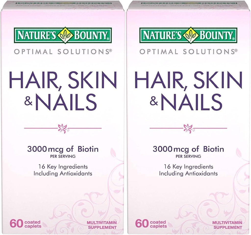 Naturens Bounty Optimal Solutions Hår, Hud & Nails Formel, 120 Overtrukne kapsler (2 X 60 Greve)