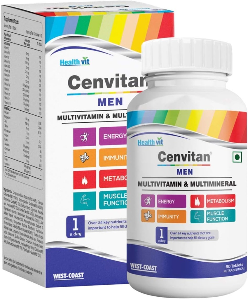 Cenvitan Multivitamin til mænd - 60 tabletter med 24 næringsstoffer (vitaminer og mineraler)