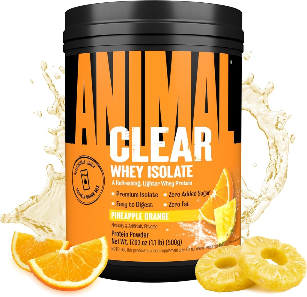 Clear Whey Isolate Protein Powder - Nem at Digest og Mix, 5g BCAA, Delicely Juicy, Forfriskning Anytime Drink til mænd og kvinder, Ananas Orange 500g (20 Servere)