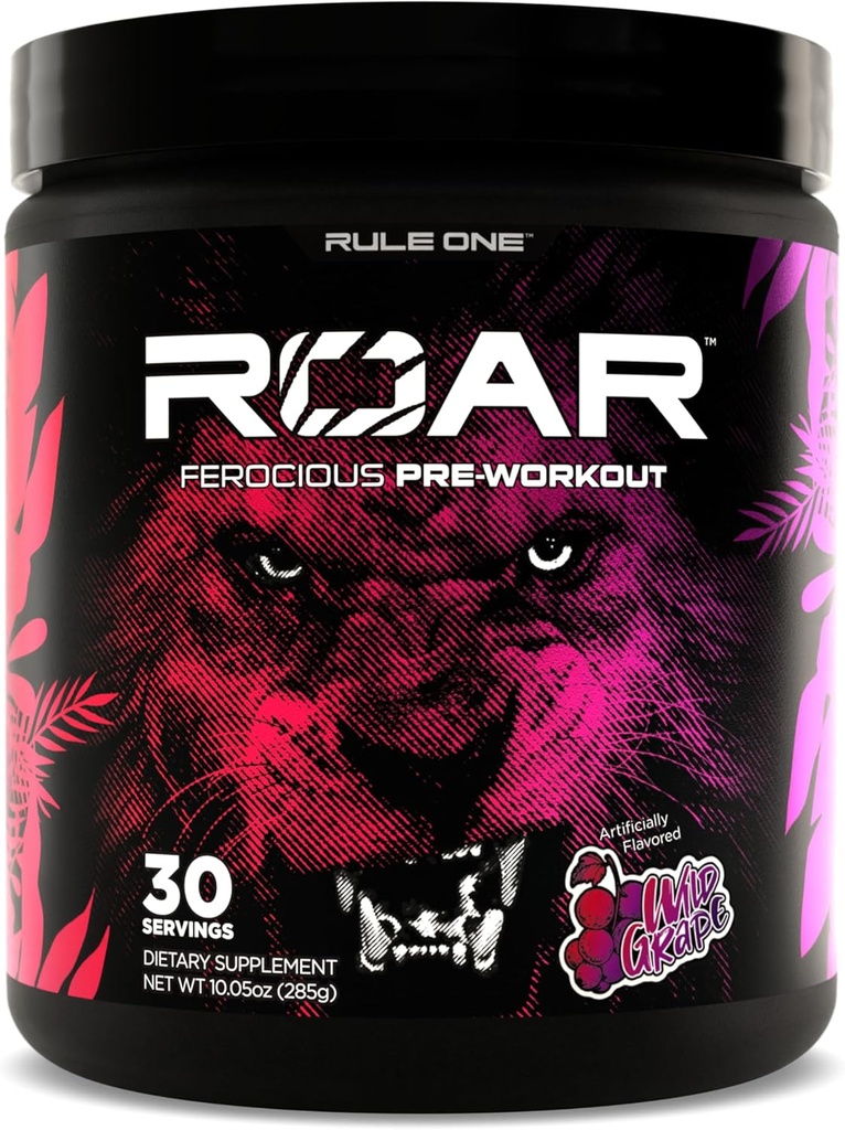 Regel 1 R1 Roar - Pre-workout pulver med Creatin, Beta- Alanine, Citrullin, Elektrolyter & Koffein (30 Servere, Wild Grape)