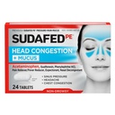 Pludselig PE Head Congestion + Mucus Relief Tablets for Sinus Pressure, Congestion, & Hovedpine, Non- Drowsy Decongestant med Acetaminophen, Guaifenesin & Phenylephrin HCI, 24 ng