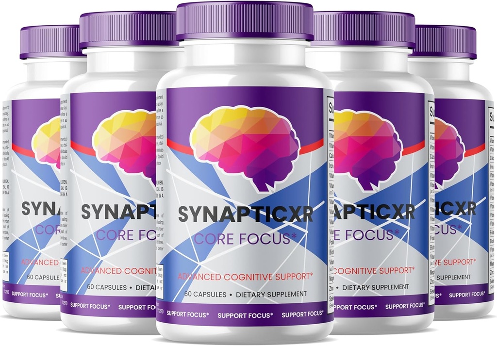(5 Pack) Synaptiske XR Core Focus kapsler, Synaptic XR Brain Caps, Alle naturlige supplement til kognitiv sundhed & funktion, SynapticXR, Synaptic XR Advanced Formel 300 kapsler til 5 måneder