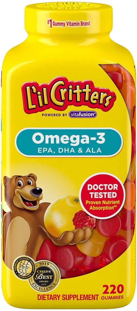 LIL CRITTERS Omega 3, EPA, DHA & ALA, 220 gummies
