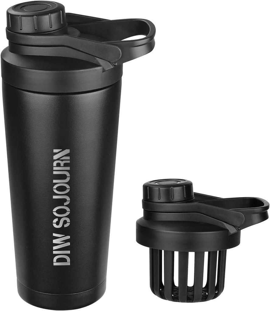 DIW 24 oz Shaker Flaske, Rustfrit stål Shaker Flaske med Noise-Free Design, Isoleret Metal Shaker Cup til Protein Mixes og Pre Workout, Gym Flaske Shaker (sort)