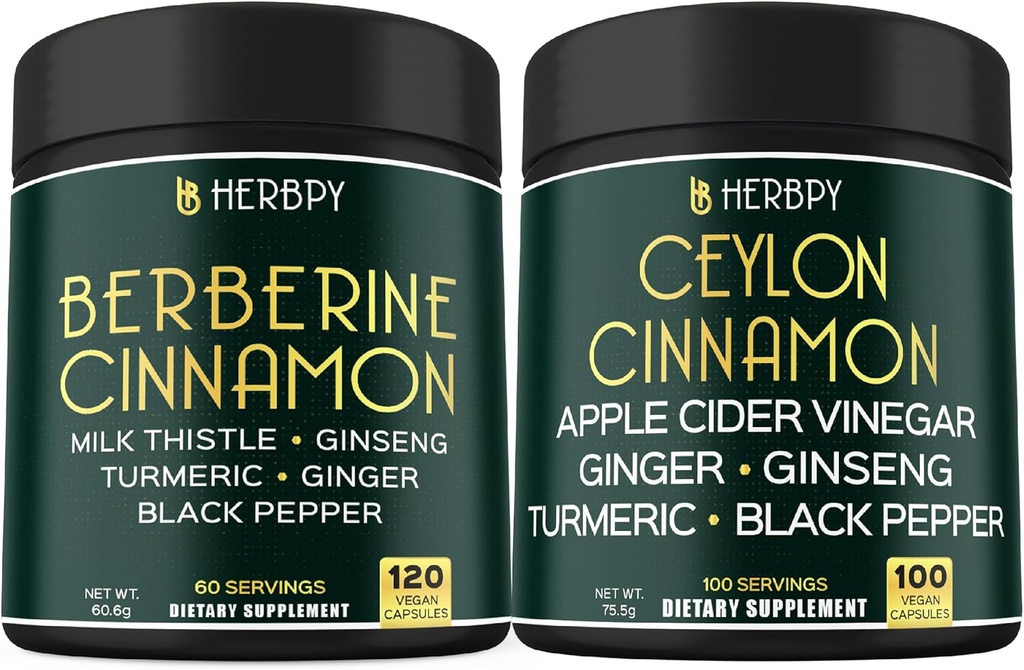 Bundle 7in1 Berberine HCl 97% Supplements & 6in1 Premium Ceylon Cinnamon Supplements