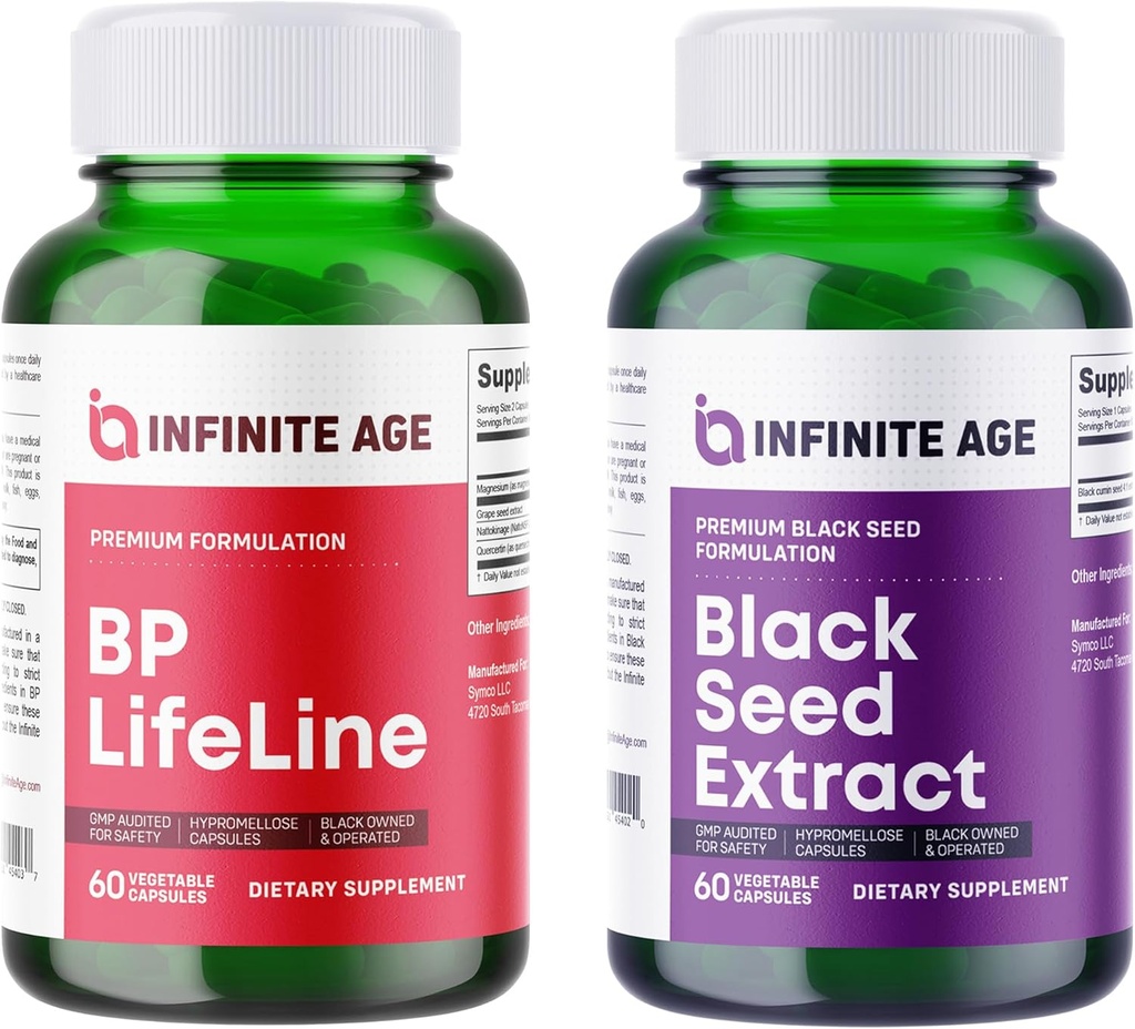 INDEX AGE Wellness Bundle - Black Seed Oil Extract 200mg, BP Lifeline Heart Health Support Supplement 1030mg - Made in The USA
