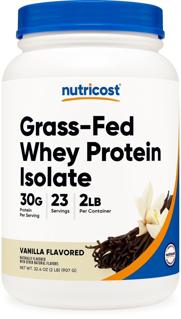 Nutricost Grass- Fed Whey Protein Isolate (Vanilla) 2LBS - Non-GMO, Gluten Free, Natural Flavors