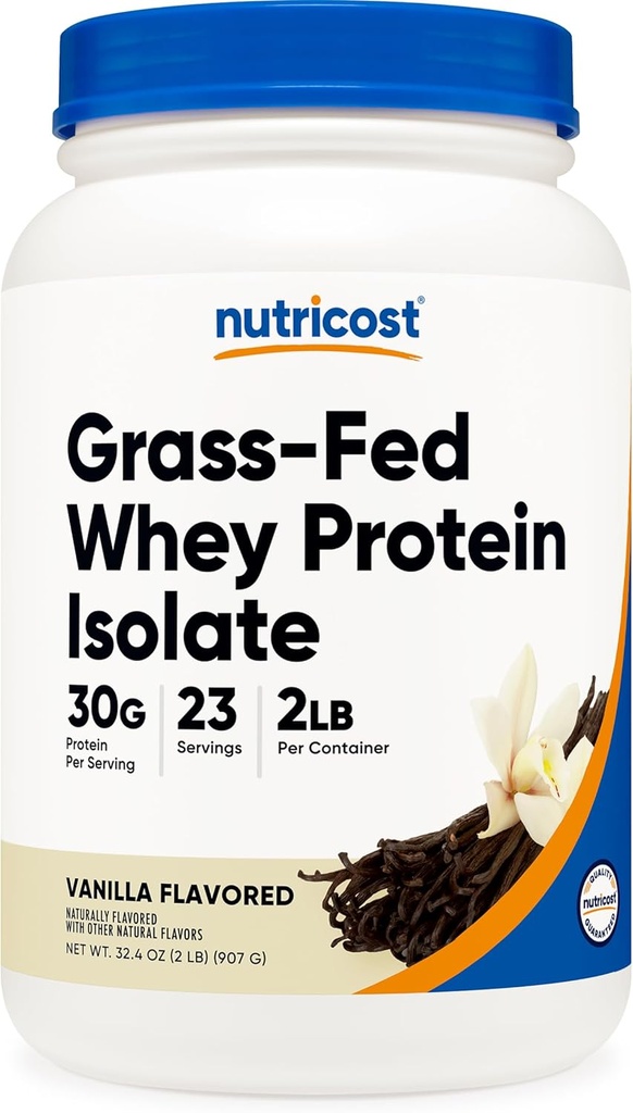 Nutricost Grass- Fed Whey Protein Isolate (Vanilla) 2LBS - Non-GMO, Gluten Free, Natural Flavors