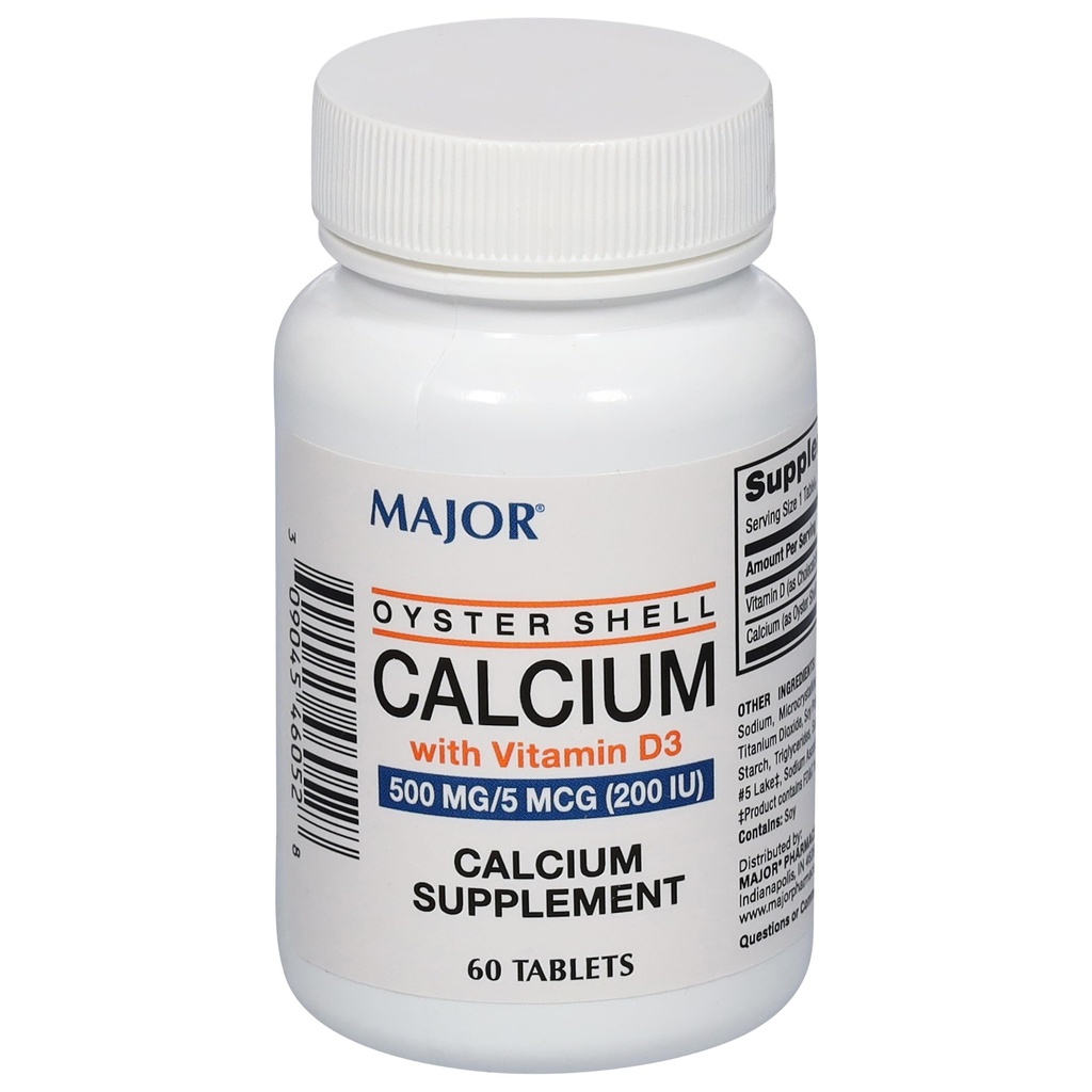 Major Oyster Shell Calcium med D3- vitamin 500 mg / 5 mcg (200 IE) - Calciumsupplement - 60 tabletter