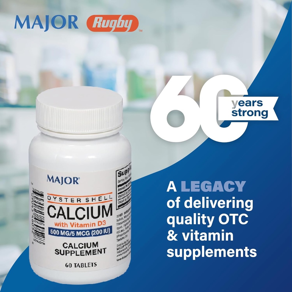 Major Oyster Shell Calcium med D3- vitamin 500 mg / 5 mcg (200 IE) - Calciumsupplement - 60 tabletter