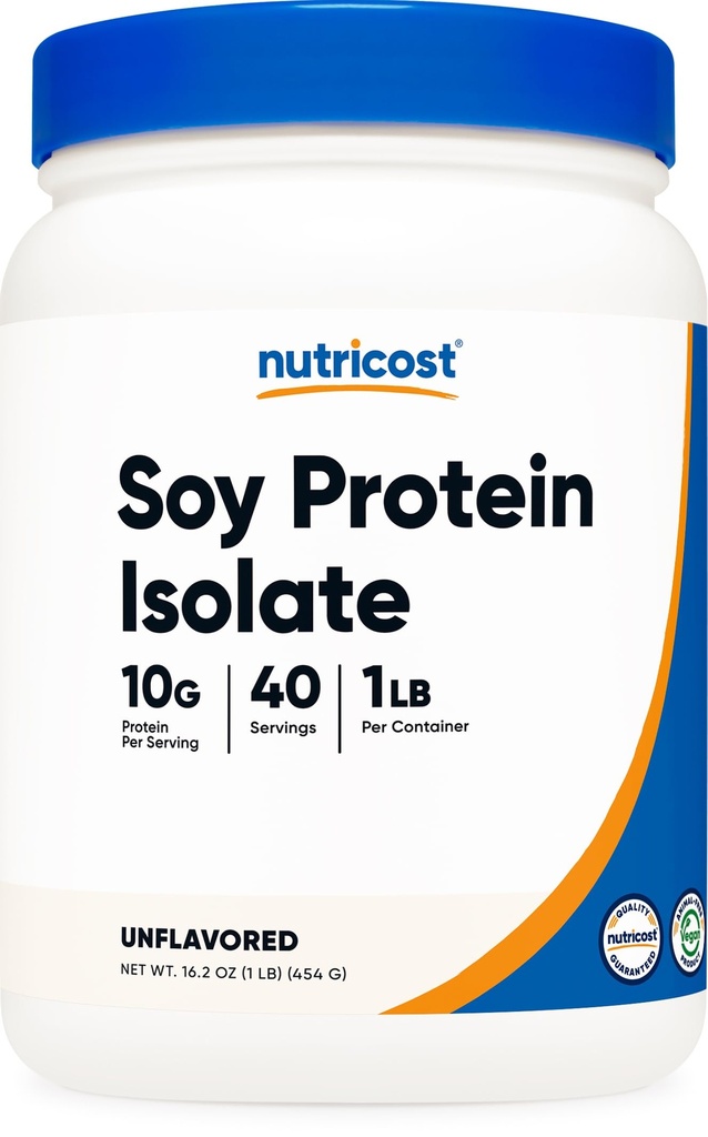 Nutricost Soy Protein Isolate Powder, 1 LB Unflavored - 10 gram protein per servering, Vegan, GMO- Free & Gluten Free