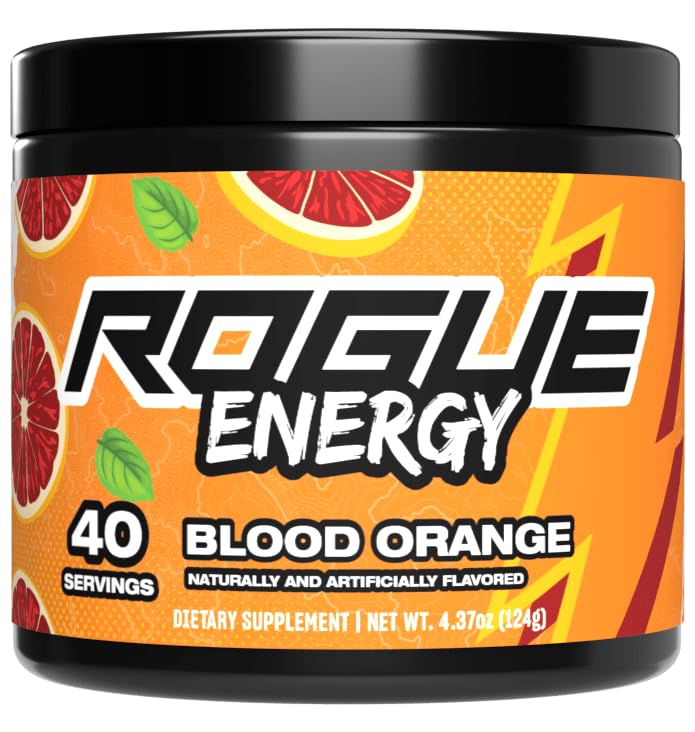 Rogue Energy Energy Drikke pulver til lange spilletimer - Energy Powder for Mental Focus - Sukker & Gluten Free - Gaming Supplement med koffein & vitaminer - Made in USA (Blood Orange - 40 Servere)