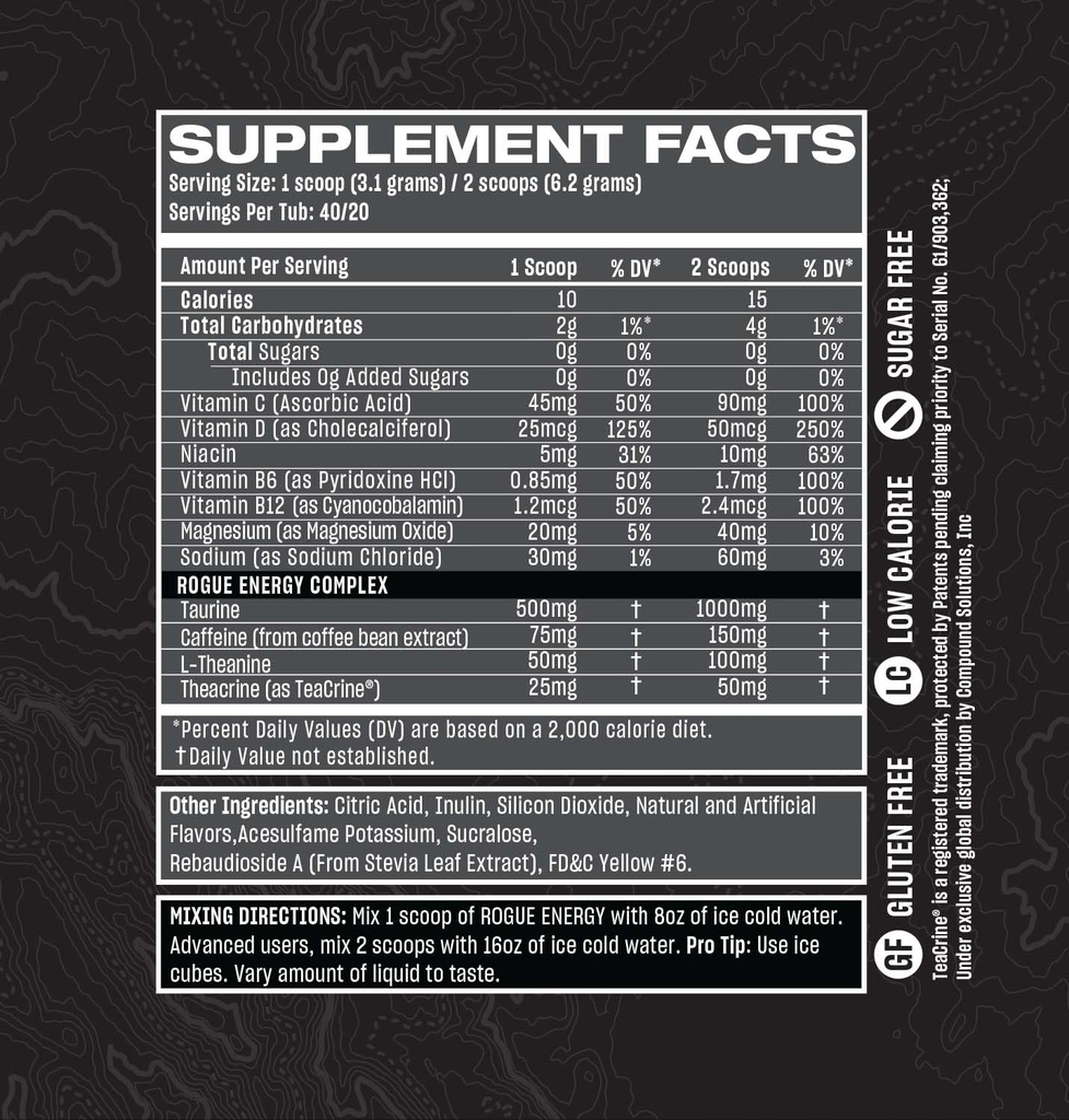 Rogue Energy Energy Drikke pulver til lange spilletimer - Energy Powder for Mental Focus - Sukker & Gluten Free - Gaming Supplement med koffein & vitaminer - Made in USA (Blood Orange - 40 Servere)