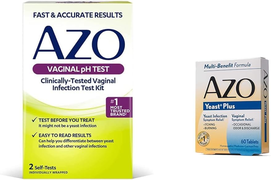 AZO Vaginal pH Test Kit og Gær Infektion Relief Tablets, Clinically- Tested Infektion Test Kit med 60 Gær Infektion & Vaginal Symptom Relief Tablets