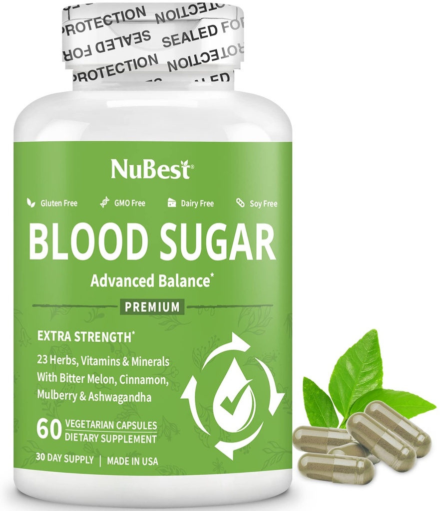 Blood Sugar - Advanced Formel med Bitter Melon, Ashwagandha, Cinnamon, Chrom, Magnesium, Vitamin, Alpha Lipoic Acid, Cayenne Pepper & Mere; 60 Kapsler; 124; 1 Måned Supply