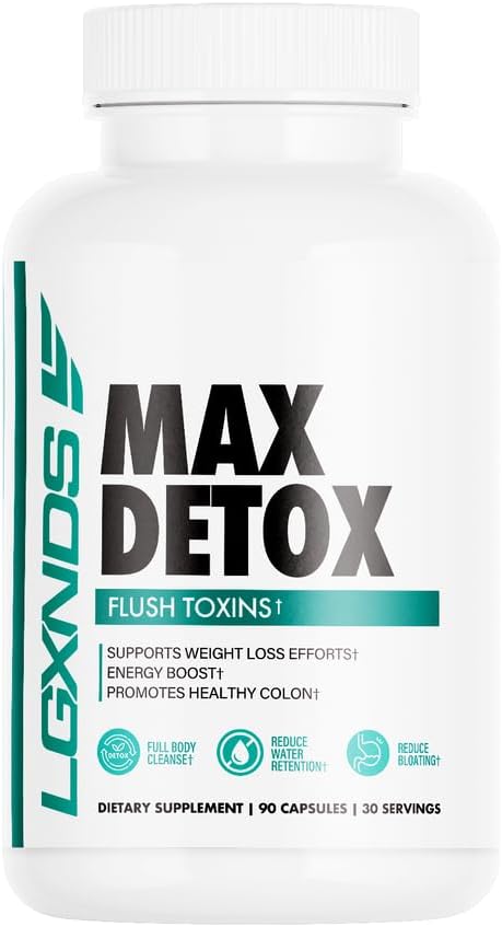 Max Detox - Fuld Krop Rengøring, Reducer vandretention, Reducer bloating kosttilskud - 60 kapsler, 30 Servere
