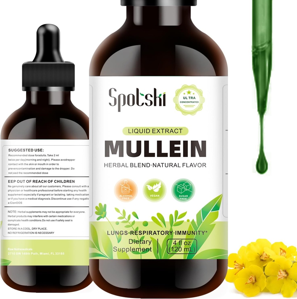 Mullein Drops for Lungs - Lung Detox for Respiratory System, Natural Sleep Aid & immunsupport, Tincture Drops Non- GMO, Vegetar 1 Måned Supply