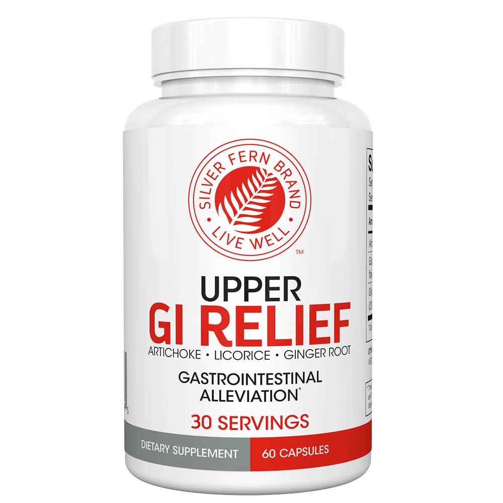 Sølv Fern GI Relief - Natural Herbal Supplement - Alle naturlige med Artichoke Leaf Extract, Ginger Root Extract, og GutGuard Lakrids Flavonoider (1 flaske - 60 kapsler - 30 dages forsyning)